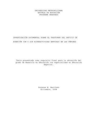 Investigación documental sobre el trastorno del deficit de atención ...