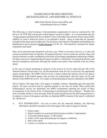 guidelines for documenting archaeological and historical surveys