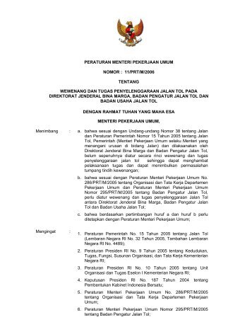 peraturan menteri pekerjaan umum nomor : 11/prt/m/2006 tentang ...