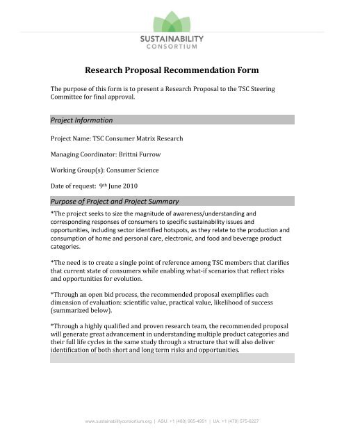 CS_Proposal_Rec_June.. - The Sustainability Consortium