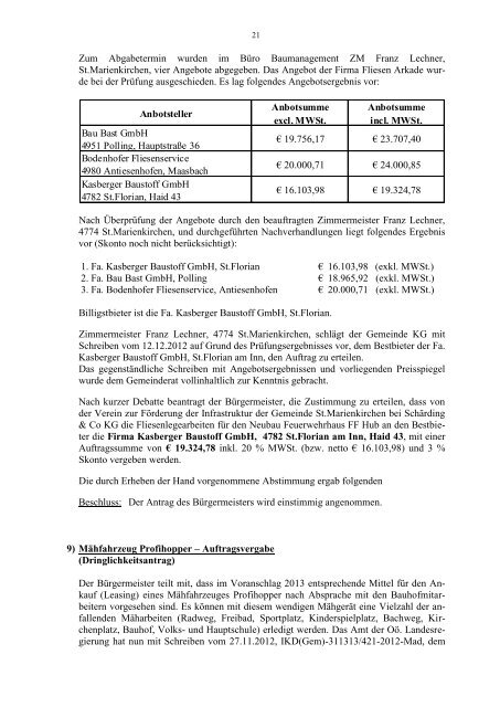 Verhandlungsschrift - St. Marienkirchen/SchÃ¤rding