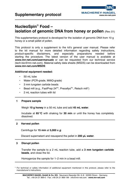 Nucleospina A Food A A A Isolation Of Genomic Dna Macherey Nagel