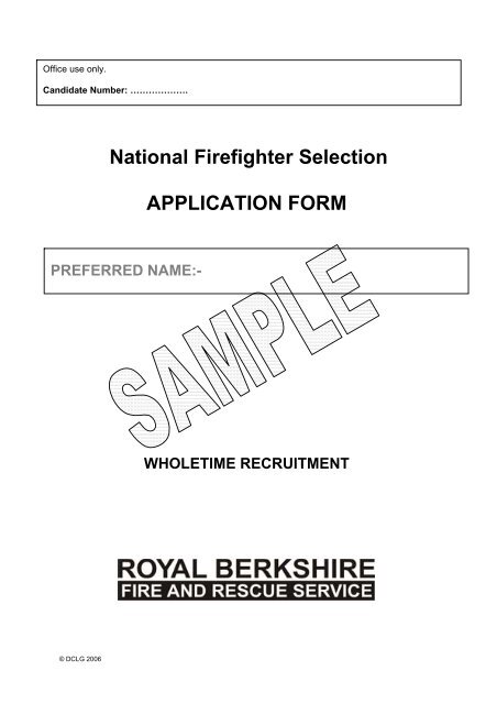 National Firefighter Selection APPLICATION FORM