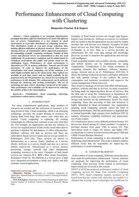 Performance Enhancement of Cloud Computing with Clustering