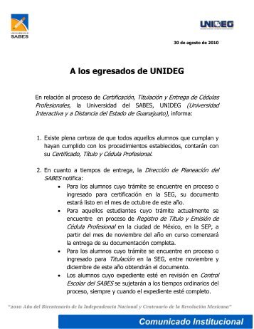 A los egresados de UNIDEG - Sabes