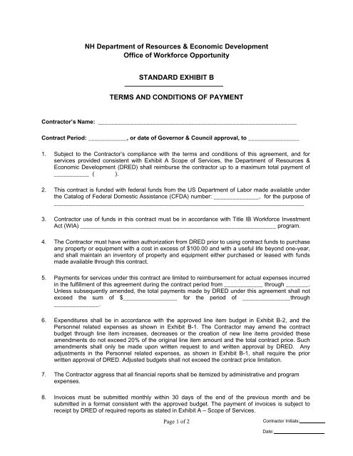 Example Contract Exhibit Short EXHIBIT B - Payment Terms - NH Works