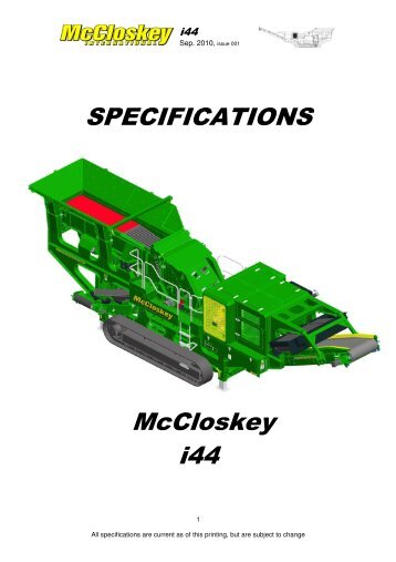 SPECIFICATIONS McCloskey i44 - Best Machinery Kft.