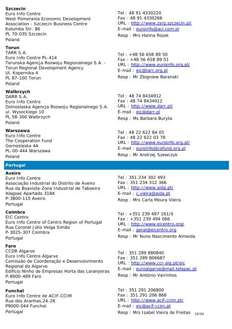 Euro Info Centre Network â DG Enterprise/B2 â Address List