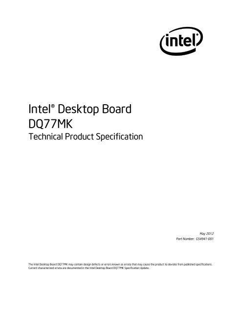 IntelÂ® Desktop Board DQ77MK Technical Product ... - Support