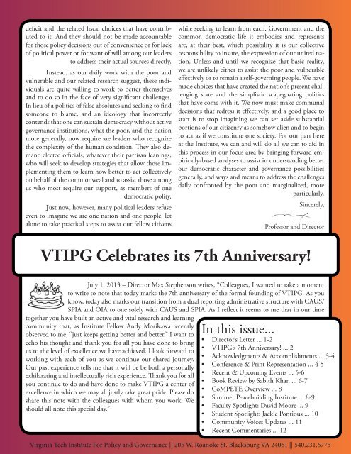 Volume 2, Issue 3 - Institute for Policy and Governance - Virginia Tech