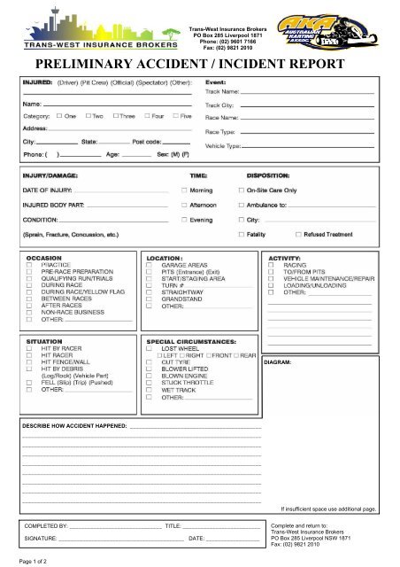 PRELIMINARY ACCIDENT / INCIDENT REPORT