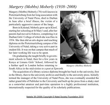 Margery (Mobbs) Moberly (1938â2008) - Pmbhistory.co.za