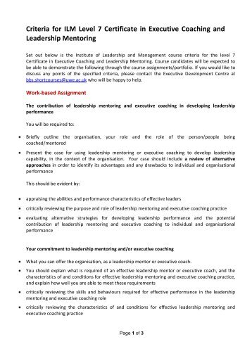Criteria for ILM Level 7 Certificate in Executive Coaching and ...