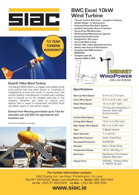 BWC Excel 10kW Wind Turbine - SIAC Construction