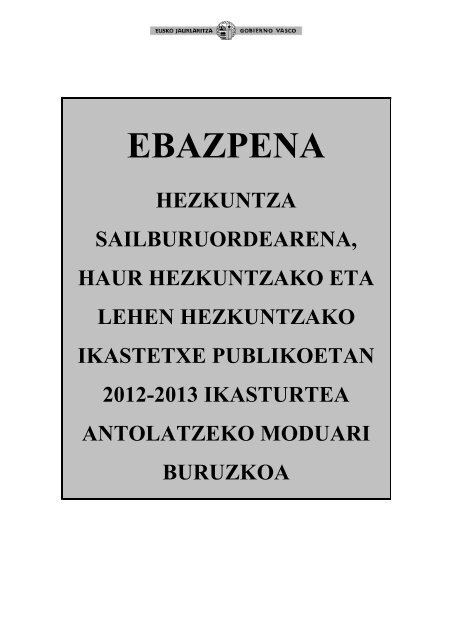 Eskuratu HAUR ETA LEHEN HEZKUNTZArako Ebazpena