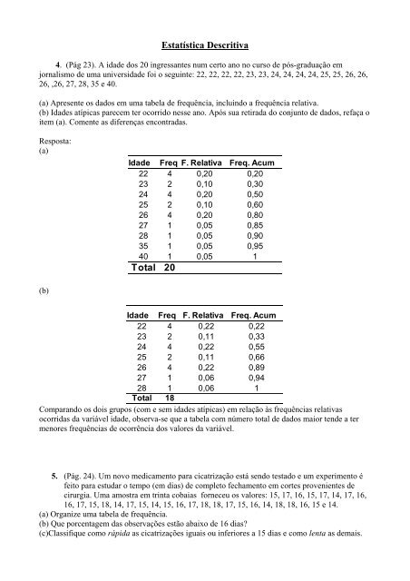 EstatÃ­stica Descritiva Total 20