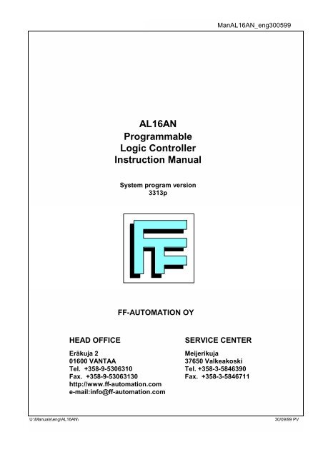 AL16AN Programmable Logic Controller Instruction ... - FF-Automation