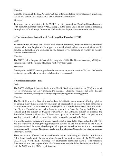 Ecumenical policy and plan of action for the Mission Covenant ...
