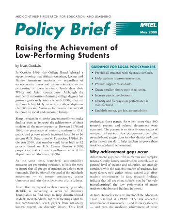 Policy Brief - Raising the Achievement of Low-Performing Students ...