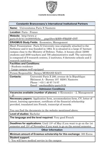 Universitatea Paris X-Nanterre Location - Universitatea Constantin ...