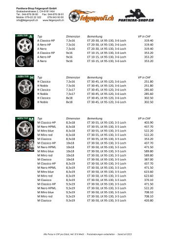 Preise 2013 der AZEV Alufelgen beim FelgenProfi als PDF zum ...