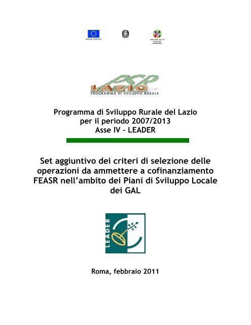 Criteri aggiuntivi PSL GAL - Agricoltura - Regione Lazio