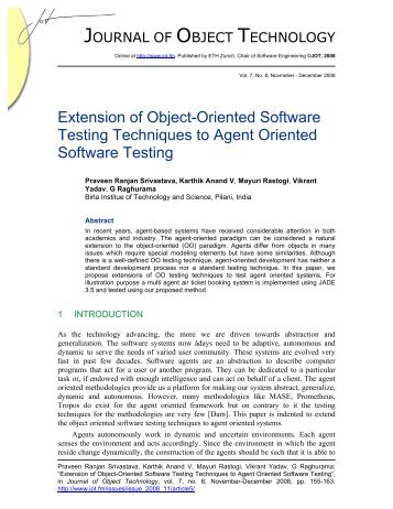 Extension of Object-Oriented Software Testing Techniques to Agent ...