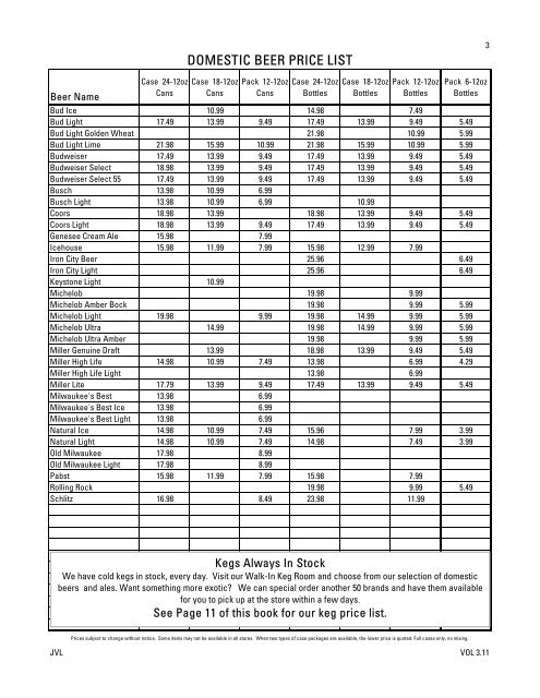 DOMESTIC BEER PRICE LIST - WineAccess.com