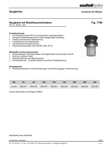 SaugkÃ¶rbe Saugkorb mit RÃ¼ckflussverhinderer Fig ... - vonRoll hydro