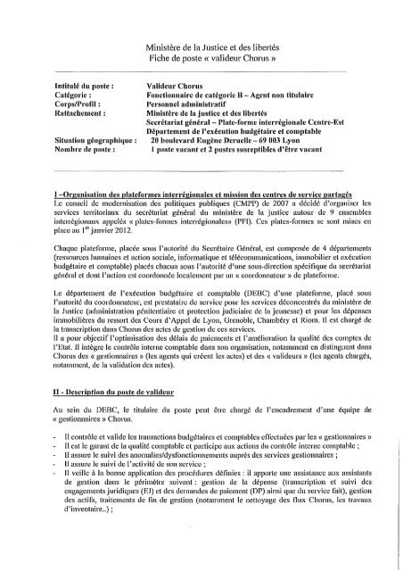 Fiche de poste valideur Chorus - Rhone-Alpes