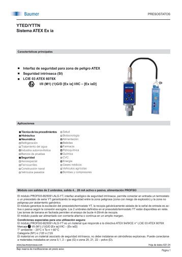 YTED/YTTN Sistema ATEX Ex ia - Baumer