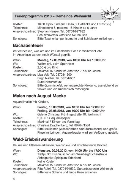 Ferienprogramm 2013 - Gemeinde Weihmichl