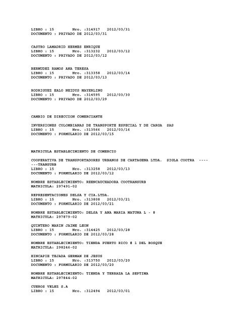 BOLETIN DE MARZO DE 2012 - CÃ¡mara de Comercio de Cartagena