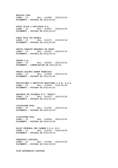 BOLETIN DE MARZO DE 2012 - CÃ¡mara de Comercio de Cartagena