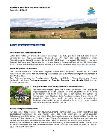 Newsletter September 2012 - Tourismusverband Dahme-Seen eV