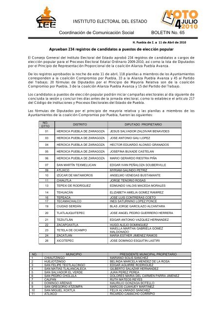 De cara al inicio del Proceso Electoral Ordinario 2009-2010, la ...