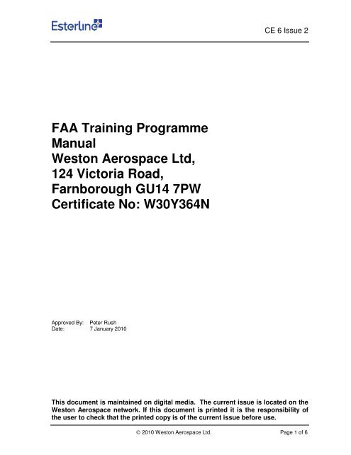 FAA Training Programme Manual Weston Aerospace Ltd ... - Esterline