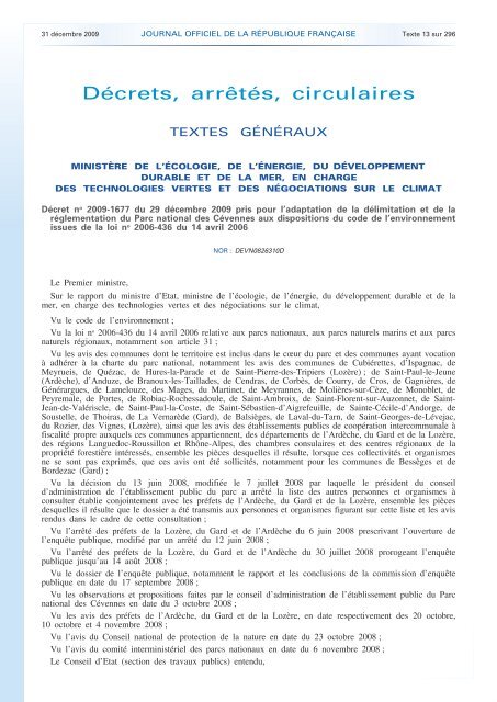 Le décret du 29 décembre 2009 - Parc National des Cévennes