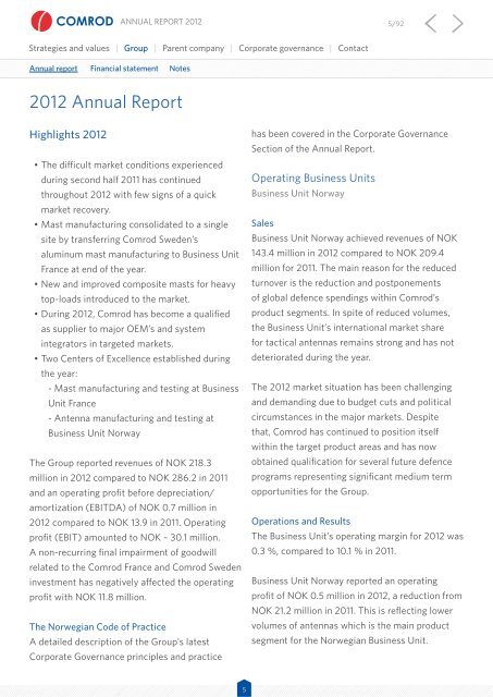 Annual report 2012 - Comrod
