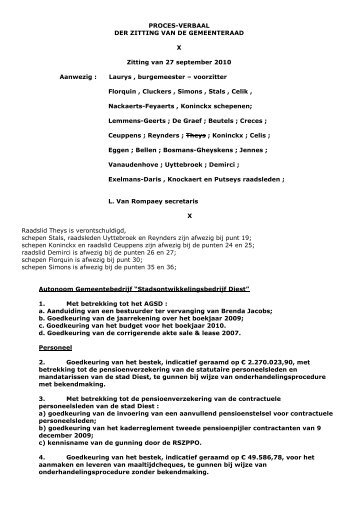 PROCES-VERBAAL DER ZITTING VAN DE ... - Groen Diest