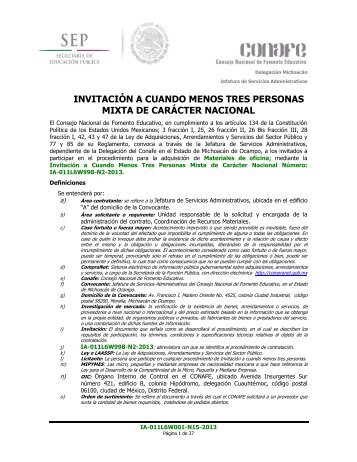 Convocatoria: Materiales y Ãºtiles de oficina - conafe.edu.mx