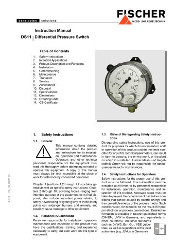 Instruction Manual DS11 Differential Pressure Switch - FISCHER Mess