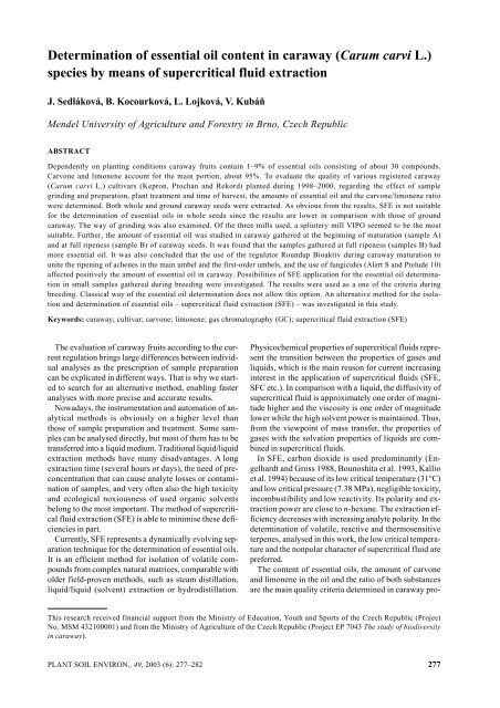 Determination of essential oil content in caraway - Agricultural ...