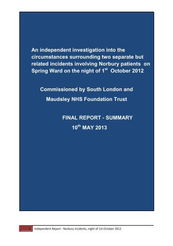 Independent Report - River House - South London and Maudsley ...