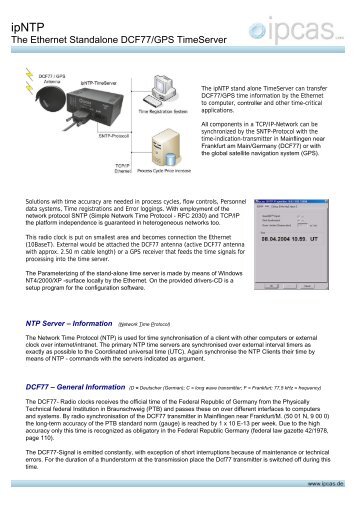 ipNTP - The Ethernet Standalone DCF77/GPS SNTP ... - ipcas GmbH