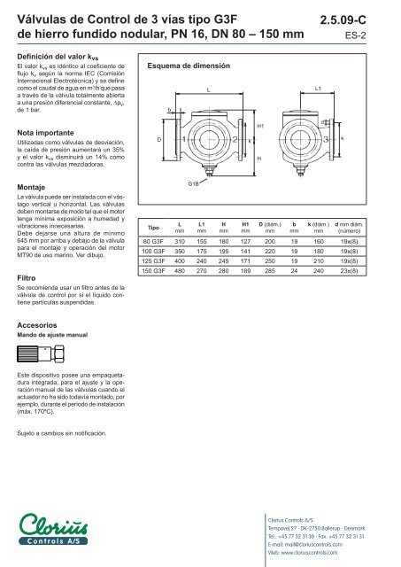 Válvulas de Control de 3 vías tipo G3F, de hierro ... - Clorius Controls