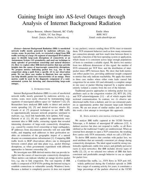 Gaining Insight into AS-level Outages through Analysis of ... - Caida