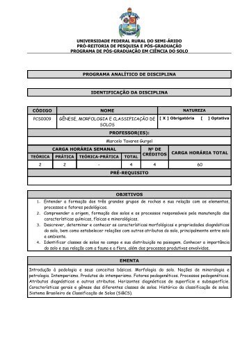 PROGRAMA ANALÍTICO DE DISCIPLINA - Ufersa