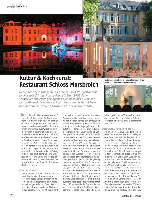 Kultur & Kochkunst: Restaurant Schloss Morsbroich - Kirberg Catering