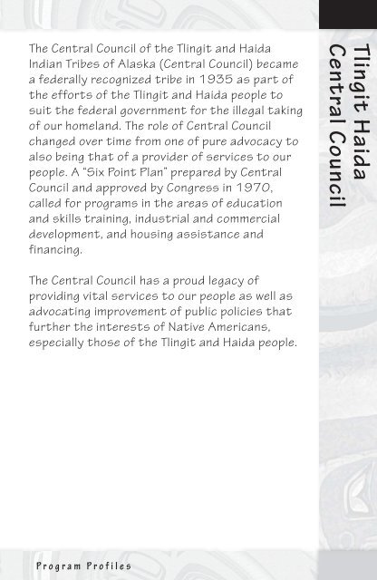 Program Profiles - Central Council Tlingit Haida Indian Tribes of ...